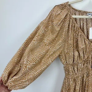 Madewell V Neck Balloon Sleeve Maxi Dress Spiral Dot Tan Smocked Boho US 00 NWT thumbnail 12