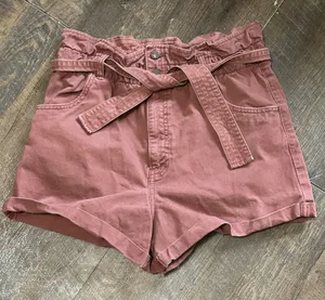 Abercrombie‎ & Fitch Mauve Paperbag High Rise Shorts with Belt Womens Size M thumbnail 1