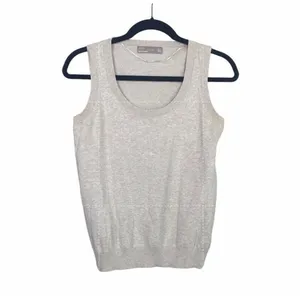 ZARA Sleeveless Cotton Knit Sweater Vest Rib Trim Pullover Lightweight L Cream thumbnail 10