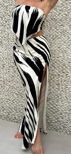 Meshki Asymmetrical Black and White Maxi Skirt thumbnail 1