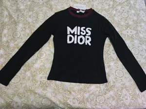 Christian Dior Miss Dior Black Long Sleeve Top Burgundy Trim thumbnail 3