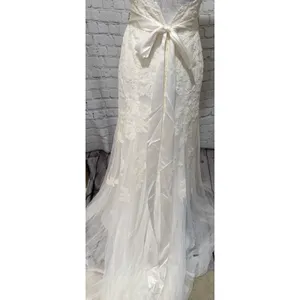 NWT David’s Bridal Ivory Cap Sleeve Lace Trumpet Wedding Dress Size 2 - $599 thumbnail 13