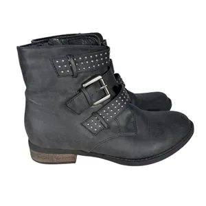 Diba Womens Black Studded Triple Buckle Moto Ankle Boots Size 7.5M Round Toe thumbnail 2