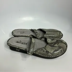 Alegria‎ snake skin print mary Jane mules gray cream size 39 thumbnail 3