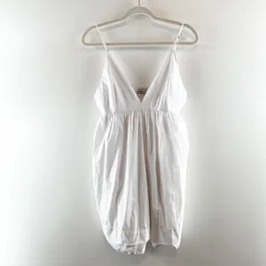 Abercrombie & Fitch Plunge V Neck Babydoll Poplin Mini Dress White Medium thumbnail 3