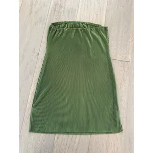 Silk Ribbed Strapless Mini Dress Olive Green Small thumbnail 3