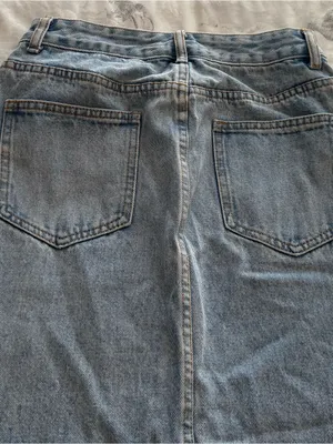 High-Rise Light Blue Denim Maxi Skirt with Front Slit, size XS western casual thumbnail 14
