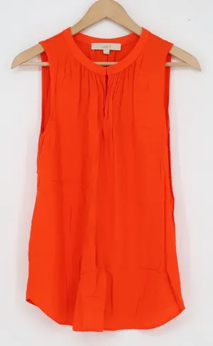 LOFT Orange Sleeveless Clip Dot Rayon Blouse Split Neck Top Small thumbnail 1