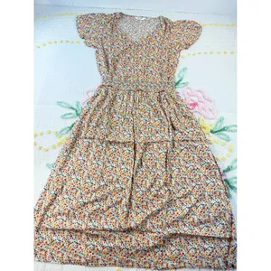 Candace Cameron Bure Floral Smocked Midi Dress‎ XS V-Neck Flutter Sleeve Blue thumbnail 4