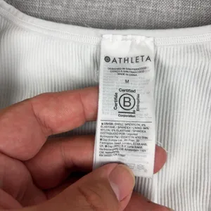 Athleta Tank Top Womens Medium White V Neck Ribbed Lightweight Stretch Athletic thumbnail 3