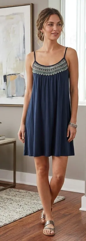 American Eagle black slip dress boho style beaded scoop neckline medium thumbnail 1