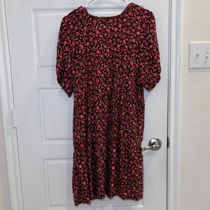Old Navy Floral Babydoll Dress Large Red Pink Boho Cottagecore Mini thumbnail 4