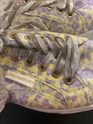 Superga x LoveShackFancy 2790 Platform Sneakers Yellow Purple Floral Lace 40 (9) thumbnail 5