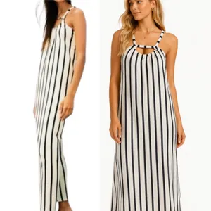 Zara Cotton Knit Striped Midi Dress in Navy Cream Size M thumbnail 2