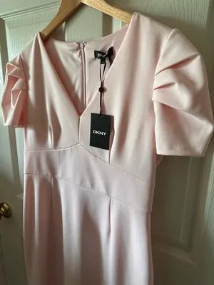 DKNY Pink Pleated Short Sleeve V-Neck Sheath Dress Sz 10 Autumn Wedding Guest thumbnail 6