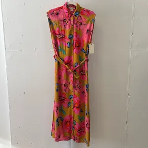 NWT Billabong Hawaiian Floral Sleeveless‎ Shift Midi Dress Small JD011BLN thumbnail 2