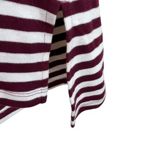 Denim‎ & Co Burgundy Cream Striped Cowl Hooded Knit Velour Pullover Top Medium thumbnail 4