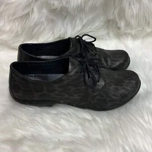 Dansko Black & Brown Leather Animal Print‎ Oxfords Size 38 7/7.5 B35 thumbnail 6