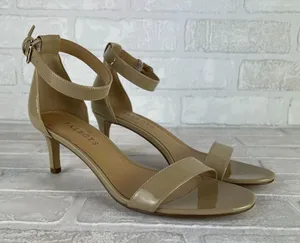 Talbots Heels Womens 8 Nude Patent‎ Leather Ankle Strap Kitten Open Toe Classic thumbnail 1