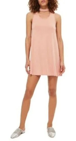 Topshop Light Dusty Pink‎ Choker Sleeveless Swing T-Shirt Dress 4 thumbnail 1