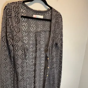 Free People Beach Gray Love Song Open Knit Long Length Cardigan - size Small thumbnail 4