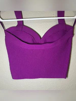 Aritzia Babaton Purple Ribbed Sculpt Knit Cropped Halter Top Women’s Size Small thumbnail 5