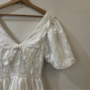 Zara White Embroidered Eyelet Lace Midi Dress‎ in Oyster White Size Small thumbnail 7