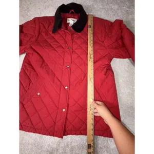 LL Bean Quilted Chore Barn Jacket Ladies Large Red Brown Corduroy Trim VTG thumbnail 9