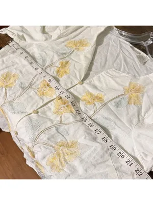 Yellow Floral Linen Blend Blouse cottagecore beach coastal boho embroidered thumbnail 7