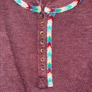 We the Free rainbow trim thermal Henley wine purple Long Sleeve scoop neck xs thumbnail 3