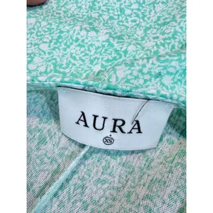 Aura Womens Mint Green Floral Button‎ Front Maxi Dress Cap Sleeve Pockets XS thumbnail 4
