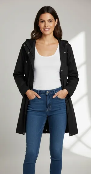 Time and Tru Womens Jacket Sz L Black Hooded Lightweight Anorak Full Zip Outdoor thumbnail 1