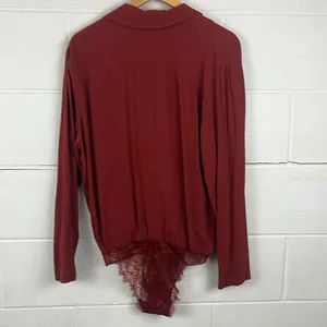 Free People Elsa lace inset deep vneck long sleeve oversized terracotta bodysuit thumbnail 6