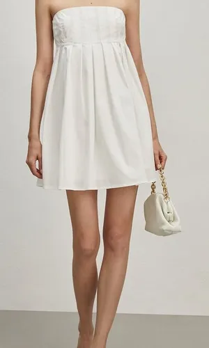 Commense White Strapless Mini Dress Large L Cotton Blend Structured Minimalist thumbnail 1