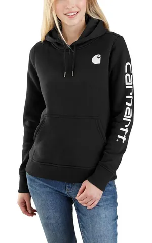 Carhartt Womens Relaxed Fit Midweight Logo Sleeve Graphic Hoodie Black - XS thumbnail 1