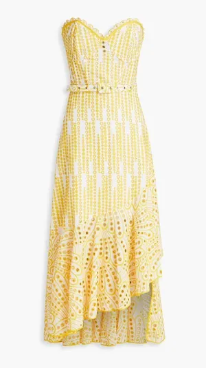 Charo Ruiz Yellow Aurora Strapless Broderie Anglaise Dress With Belt thumbnail 1