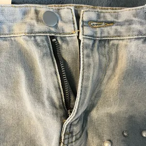 NEW Pearl Rhinestone Silver Sequin Fringe Distressed Denim Shorts SZ L thumbnail 3
