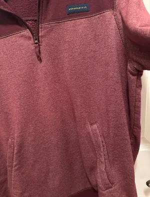 Aeropostale Men’s Two Tone Burgundy Quarter Zip Pullover Size L thumbnail 7