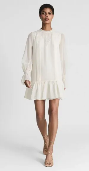 NWT Reiss Esme Shift Mini Dress Long Sleeve Ivory Size 2 Relaxed Fit Victorian thumbnail 4