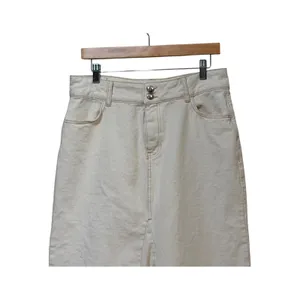 Zara Womens Cream Denim Midi Skirt Off White High Rise Cotton Size Large thumbnail 7