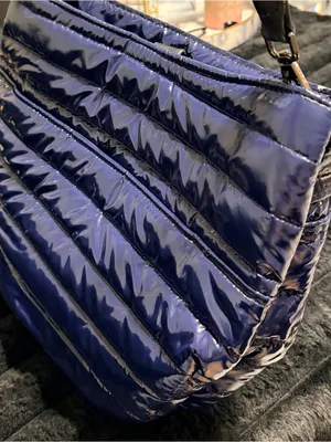 THINK ROYLN Quilted Puffer Shoulder Bag in Blue with Black Handles thumbnail 1