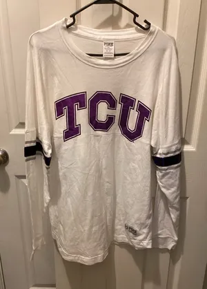 PINK Victoria's Secret White Tee with Purple Lettering thumbnail 1