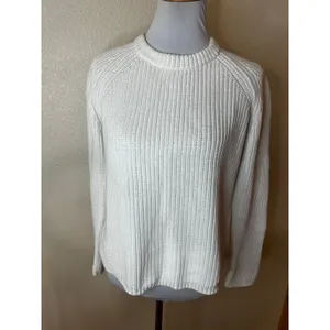 Quince white cotton ribbed crewneck pullover fisherman’s sweater jumper SMALL thumbnail 2