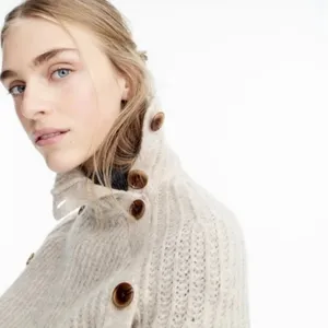 J. Crew NWT Ribbed Turtleneck Button Side Poncho Sweater Oatmeal‎ H3638 S/M thumbnail 9