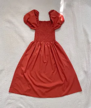 rust orange smocked midi maxi dress Red thumbnail 1