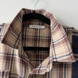 UNITED LOVERS Dove Oversized Plaid Shirt in Navy & Brown - Vintage Wash - M/L thumbnail 6