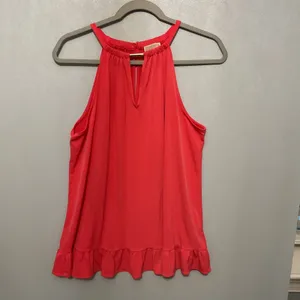 Michael Kors Womens Halter Top Coral Ruffle Hem Keyhole Neck Large thumbnail 2