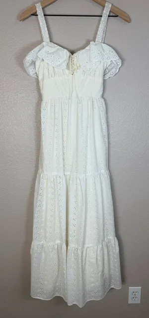 Roberta Vintage 70’s White Cotton Eyelet Lace Tiered Maxi Sundress 7 Cottage thumbnail 1