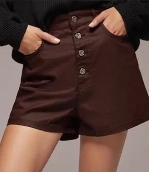 Zara Vegan leather High-Waist Button Front shorts thumbnail 1