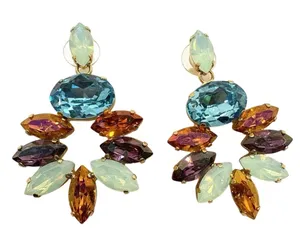 Colorful‎ Rhinestone Dangle Drop Gold Tone Earrings Pierced Statement Heavy thumbnail 1